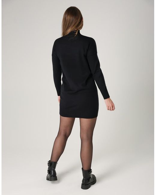 French Connection Black Cosy Soft Touch High Neck Seam Jumper Mini Dress