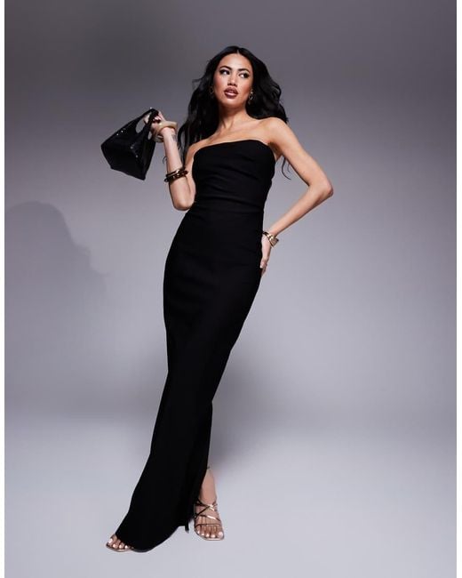Vesper Black Bengaline Drape Waist Bandeau Maxi Dress