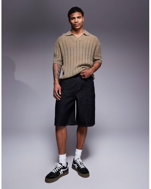 ASOS Black Longer Length Carpenter Denim Jort for men