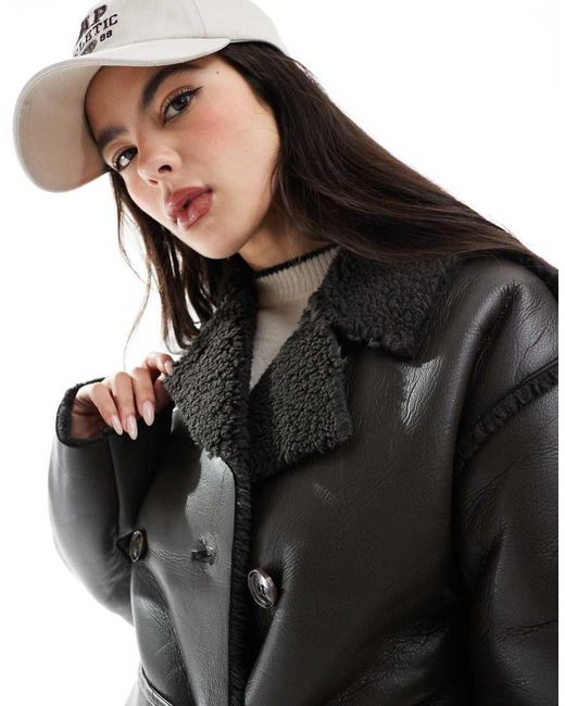 Brave Soul Brown Faux Shearling Long Coat