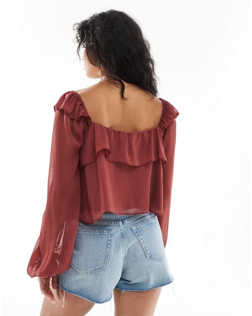 Miss Selfridge Red Chiffon Milkmaid Blouse