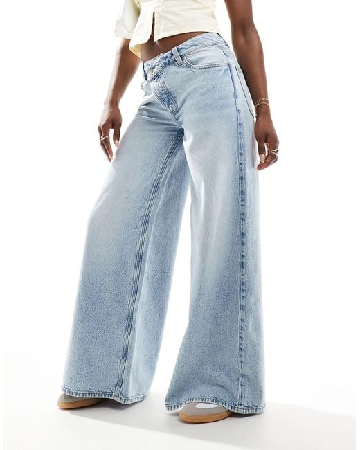 ASOS Blue Soft Wide Leg Jeans With Cross Front