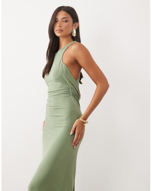 ASOS Green Column Maxi Dress With Trim Back Detail