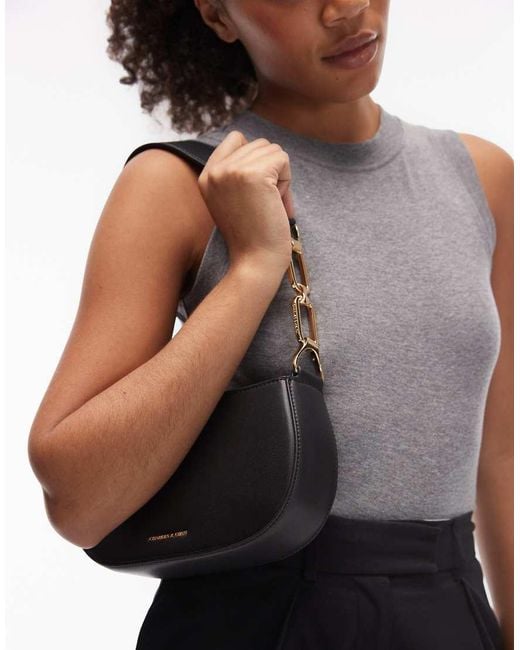 Charles & Keith Black Agatha Chain-Accent Shoulder Bag