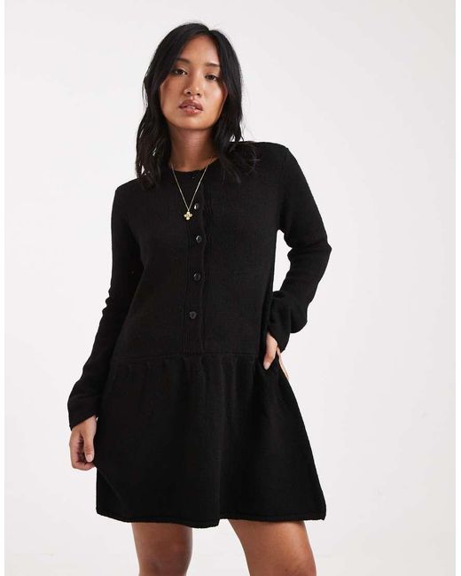 Vero Moda Black Soft Knitted Button Front Mini Dress