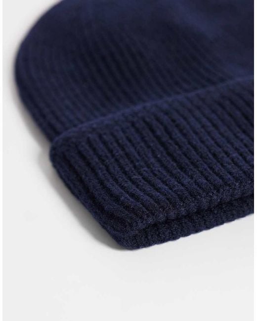 ASOS Blue Knitted Pattern Edge Ribbed Beanie for men