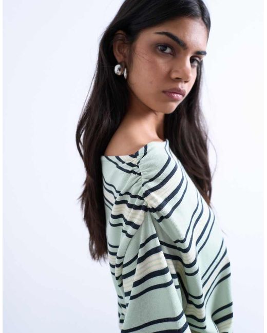 Top Verde A Rayas Asimétrico De Manga Larga De Punto Liso De TOPSHOP de color White