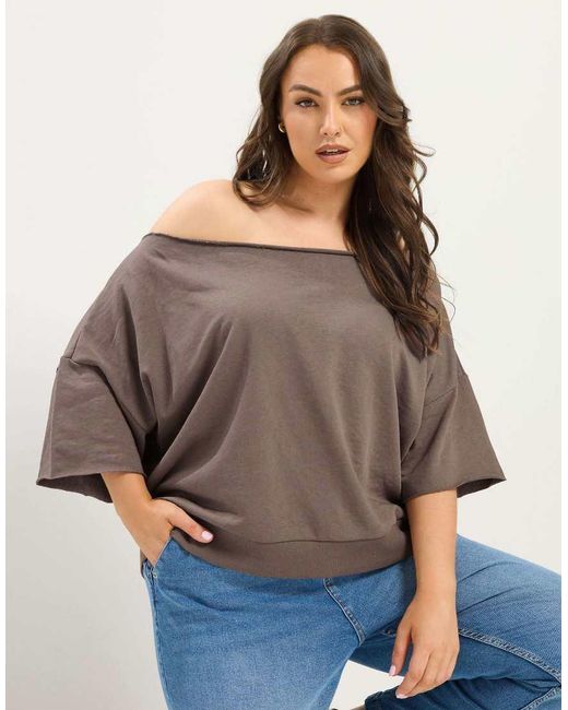 Yours Clothing Brown Off Shoulder Sweatshirt