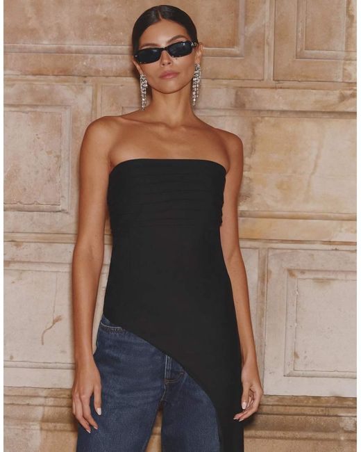 4th & Reckless Natural Bandeau Shirred Detail Side Drape Top