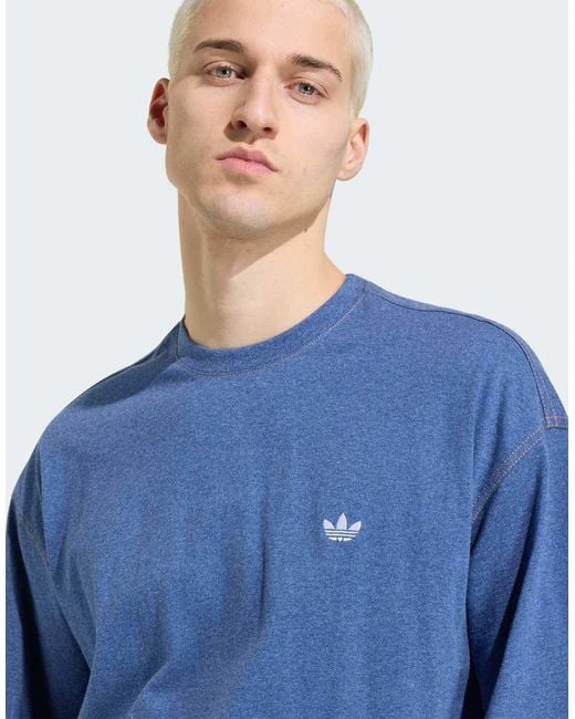 Adidas Originals Blue Trefoil Essentials Melange Loose Cropped Tee for men
