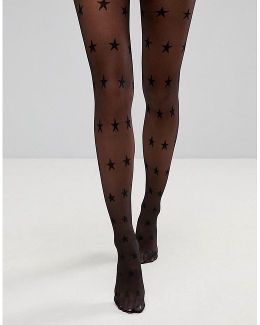 Warehouse Sheer Star Tights in Black | Lyst