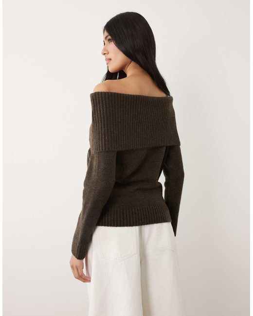 Cotton On Natural Fluffy Cable Off Shoulder Knit