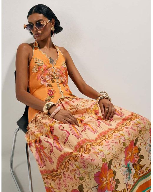 River Island Orange Peplum Print Maxi Dress