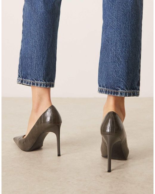 Mango Blue Heeled Court Shoe