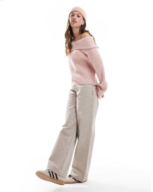 New Look Pink Ribbed Bardot Jumper