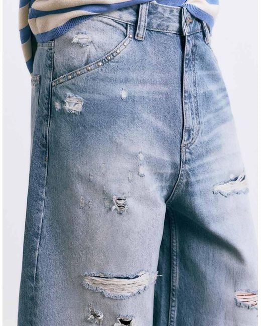 Pull&Bear Blue Super baggy Ripped Jeans for men