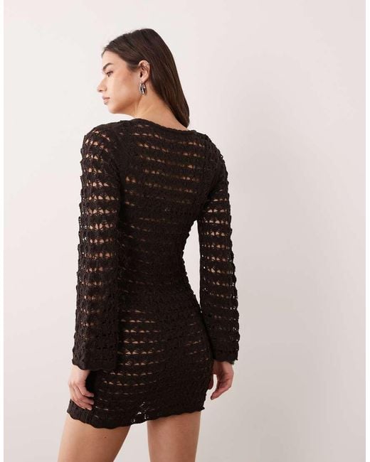 Miss Selfridge Green Crochet Long Sleeve Mini Dress With Keyhole Detail
