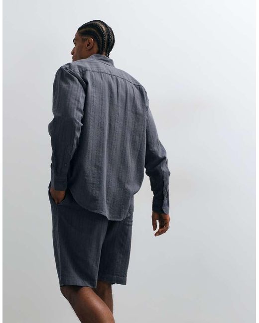 Only & Sons Blue Linen Blend Textured Long Sleeve Shirt Co-ord for men