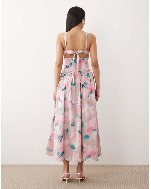 Bardot Pink Cartia Cotton Milkmaid Corset Detail Tie Back Maxi Dress