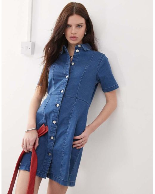 Noisy May Blue Short Sleeve Denim Mini Dress