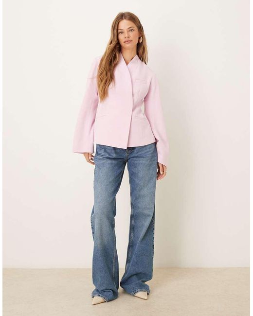 ASOS Pink Tailored Collarless Cocoon Sleeve Blazer