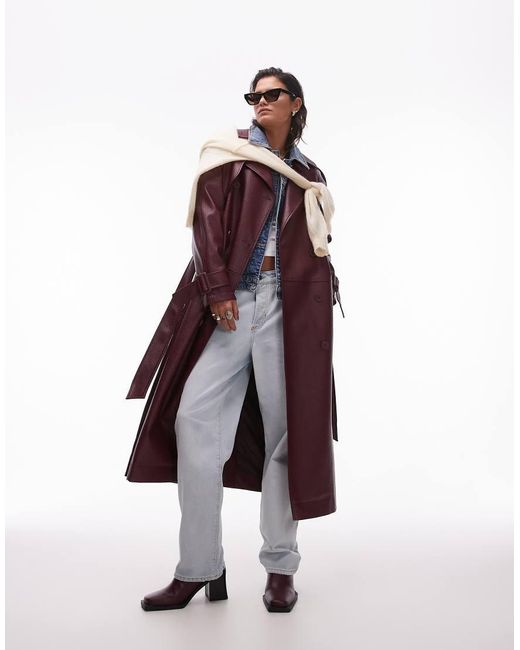 TOPSHOP Purple Textured Faux Leather Trench Coat