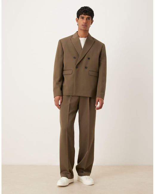 ASOS Brown Boxy Double Breasted Suit Jacket for men