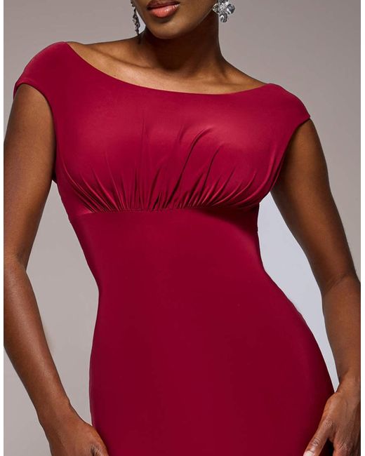 Goddiva Open Back Cowl Neck Gathered Maxi Dress With Velvet Tie Back
