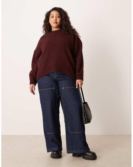 ASOS Red Asos Design Curve Oversized Crew Neck Jumper With Curved Hem