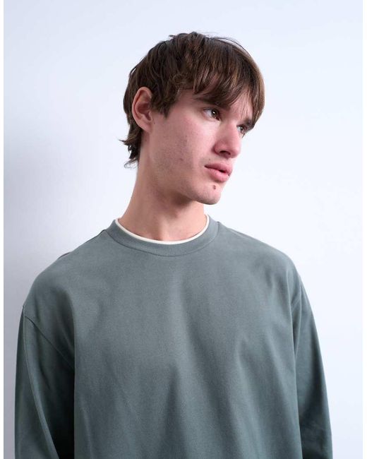 Topman Gray Double -ayer Jersey Long Sleeve Tee for men