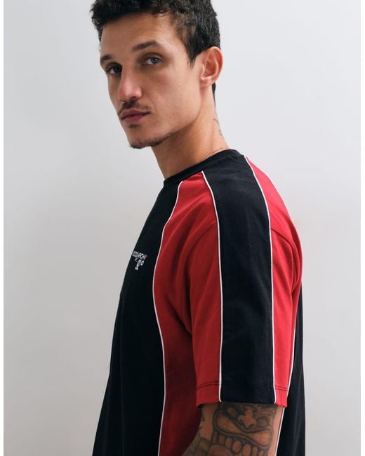 ASOS Black Heavyweight Relaxed T-Shirt With Print And Contrast Panels for men
