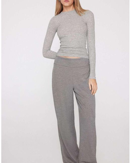 Tezenis Gray Long Sleeve Round Neck Ribbed Top