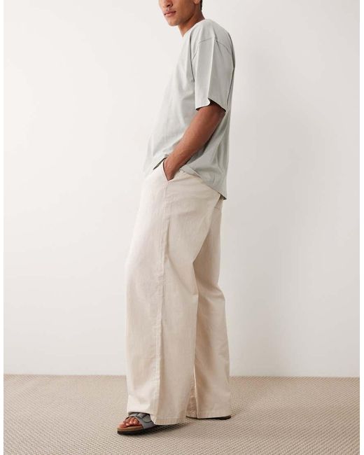 ASOS Natural Loose Linen Blend Trousers for men
