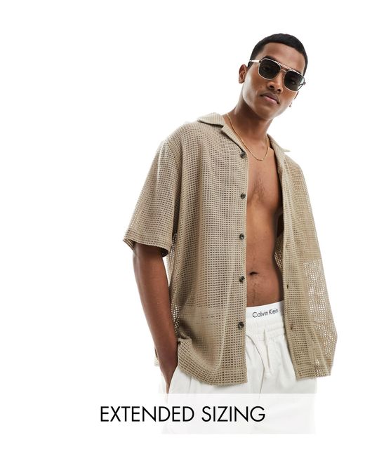 Chemise manches courtes décontractée en coton avec col à revers - beige ASOS pour homme en coloris White