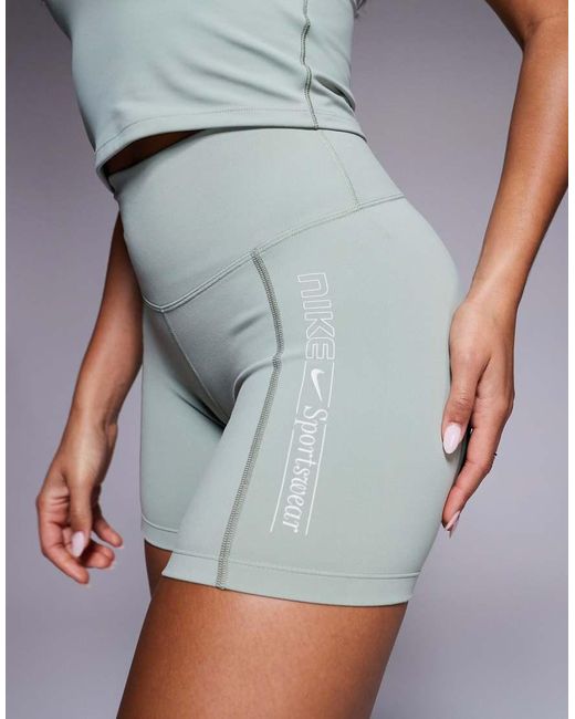 Nike Blue Nike One Training Dri-fit Gym Life Swoosh High Waisted 5 Inch Shorts