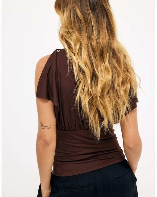 NA-KD Blue Split Sleeve Button Top