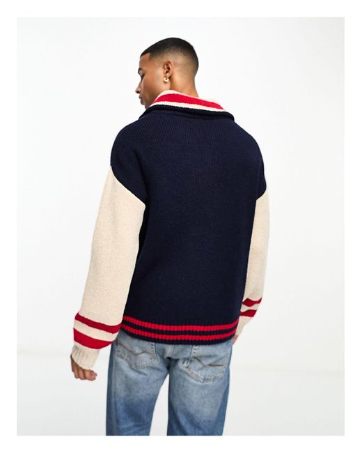 Gant – letterman – oversize-pullover aus wollstrick in Blue für Herren