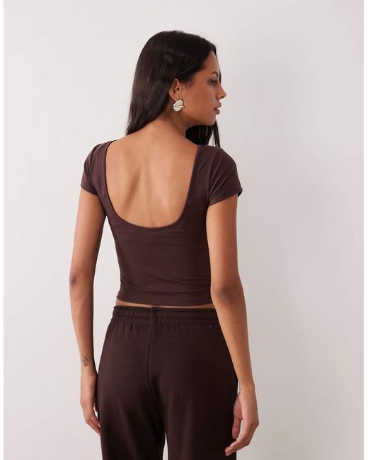 Cotton On Brown Cap Sleeve Low Back Boat Neck Tee