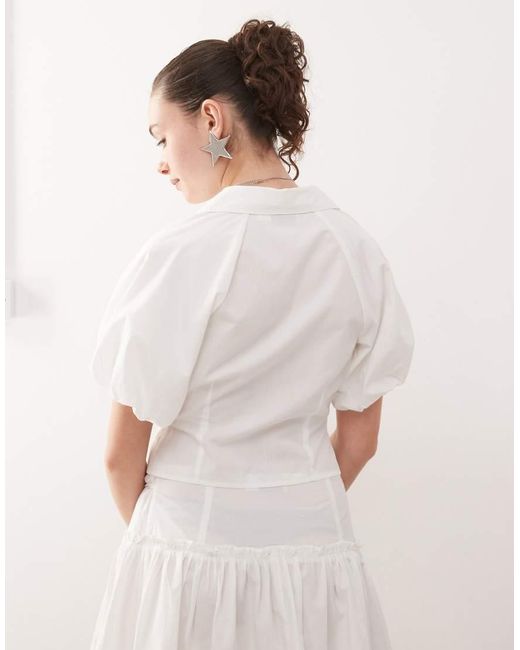 Collusion White Puff Sleeve Cinched Shirt Co-ord