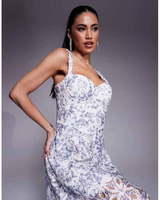 Lavish Alice Blue Sequin Broiderie Anglais A-Line Midi Dress