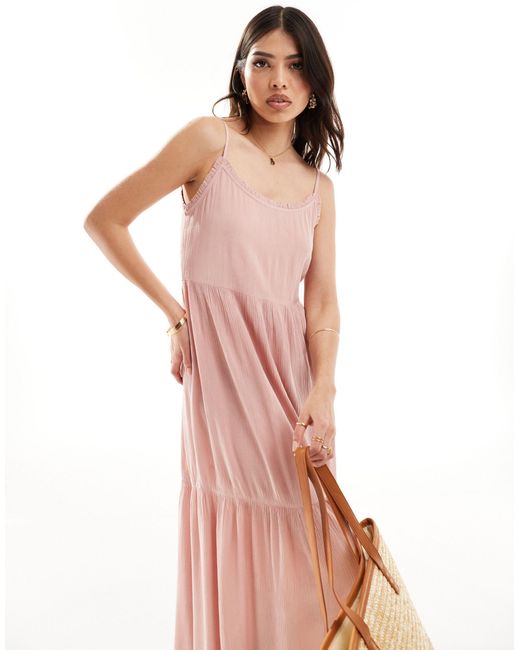 Miss Selfridge Pink Textured Tiered Maxi Slip Dress