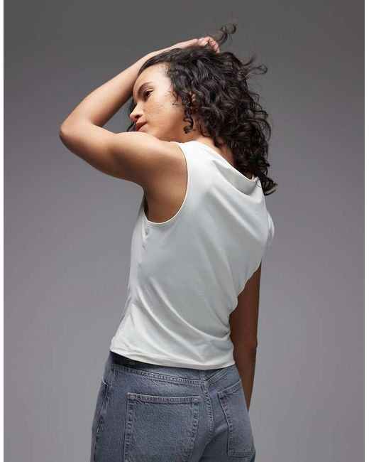 ASOS Gray Polyamide Slinky Boat Neck Top