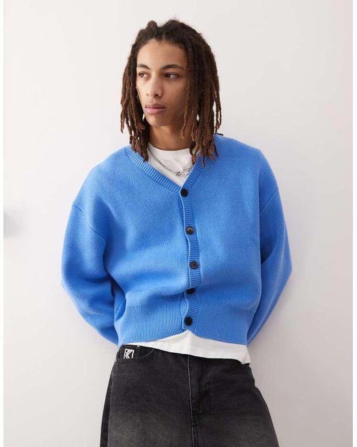 Weekday Blue Konrad Oversized Boxy Fit Cardigan for men