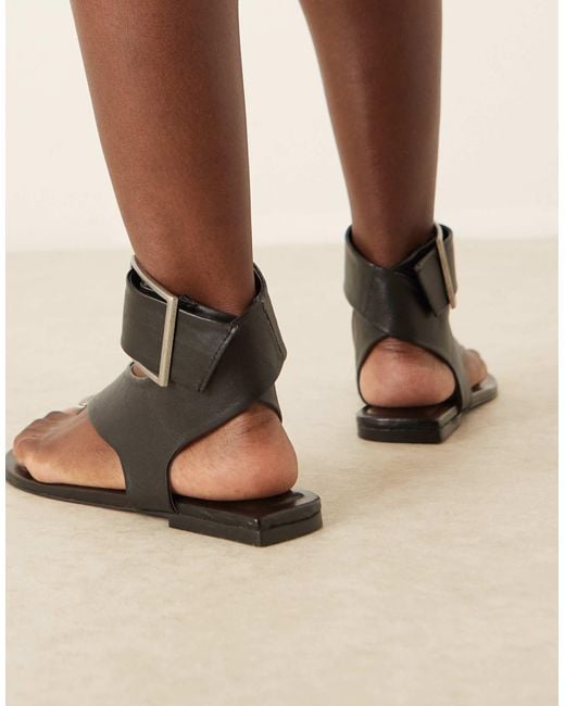 ASOS Natural Fernando Leather Sandals With Metal Toe Loop