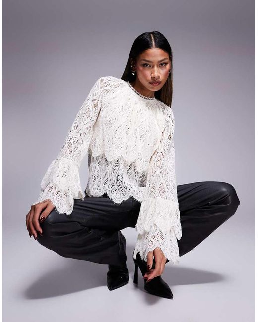 River Island Gray All Over Lace Blouse