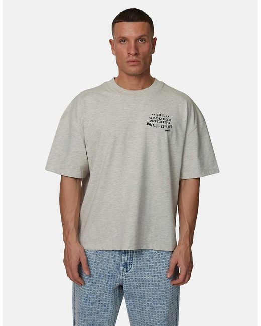 Good For Nothing Gray Boxy Fit Graphic Tee for men