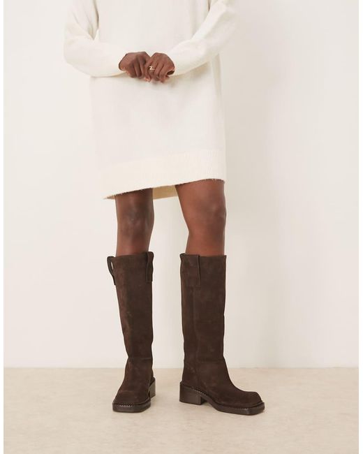 ASOS Natural Camelia Premium Suede Knee High Trucker Boots