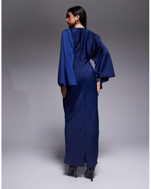 ASOS Blue Textured Satin Batwing Bias Waisted Maxi Dress