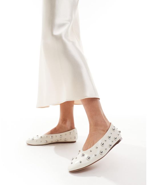 Stradivarius White Studded Ballet Flat