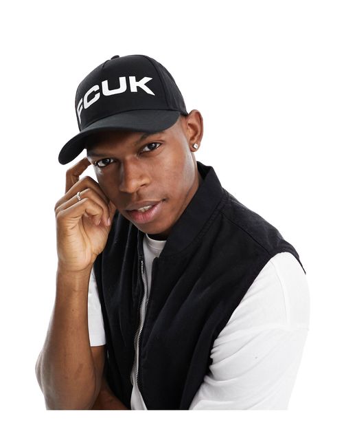 French Connection Black Fcuk Logo Cap for men